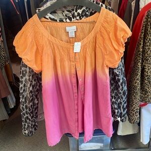 🧡Beautiful Soft Surroundings Cotton/Silk Blend Button Up L Puff Sleeve Top
